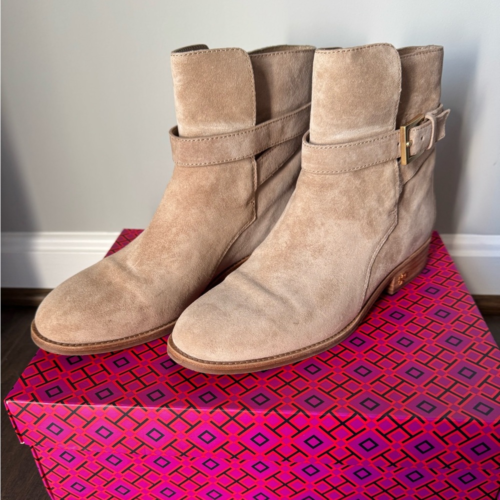 Tory Burch Beige Suede Ankle Booties